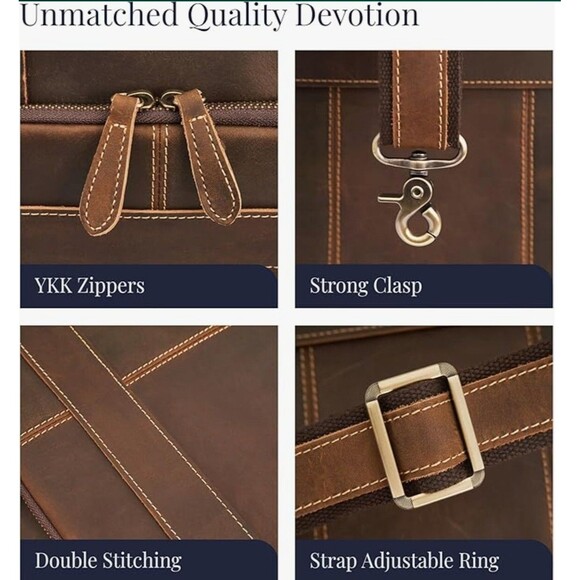 Luxorro Full-Grain Leather Laptop Bag Briefcase  for Men, 15.6-inch, Dark Brown - Picture 8 of 16